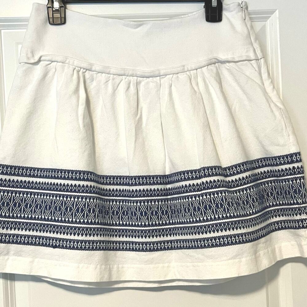 Madewell White Blue Embroidered Mini Skirt Size 4 Blue Boho Lined Zip